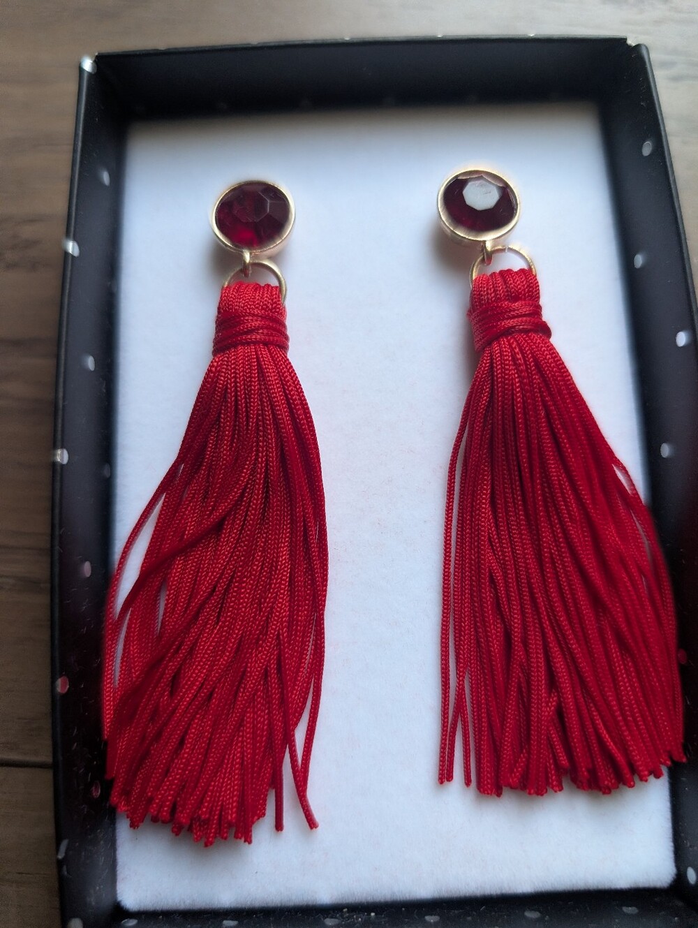 BaubleBar Red Tassel Drop Earrings with Faceted Studs